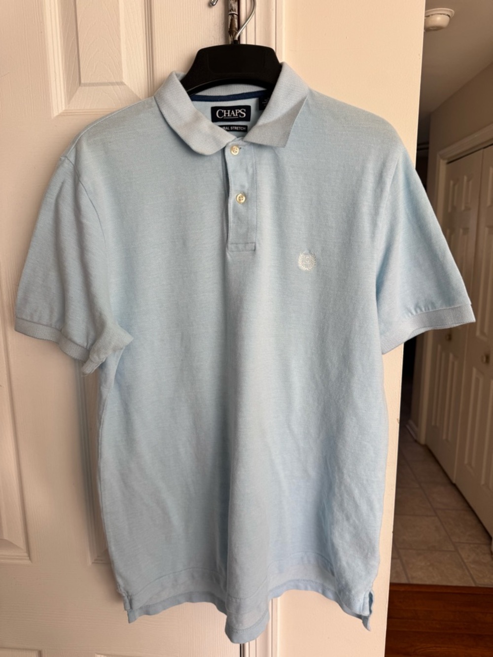 Chaps Ralph Lauren Mens Medium Polo Shirt Light Blue Cotton Natural Stretch S/S